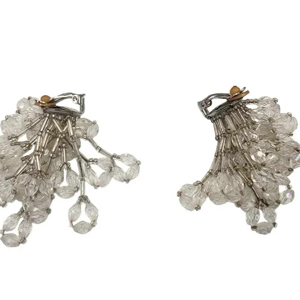 Vintage Faceted Beaded Cluster Clip-On Earrings